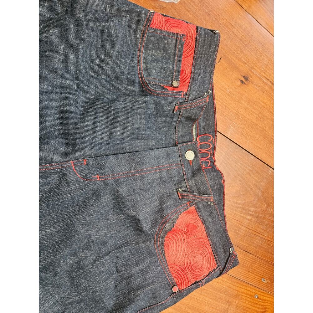 Coogi Wide Leg Jeans W40 L34 Red Contrast Stitching Embroidered Pockets Y2K - Picture 5 of 16